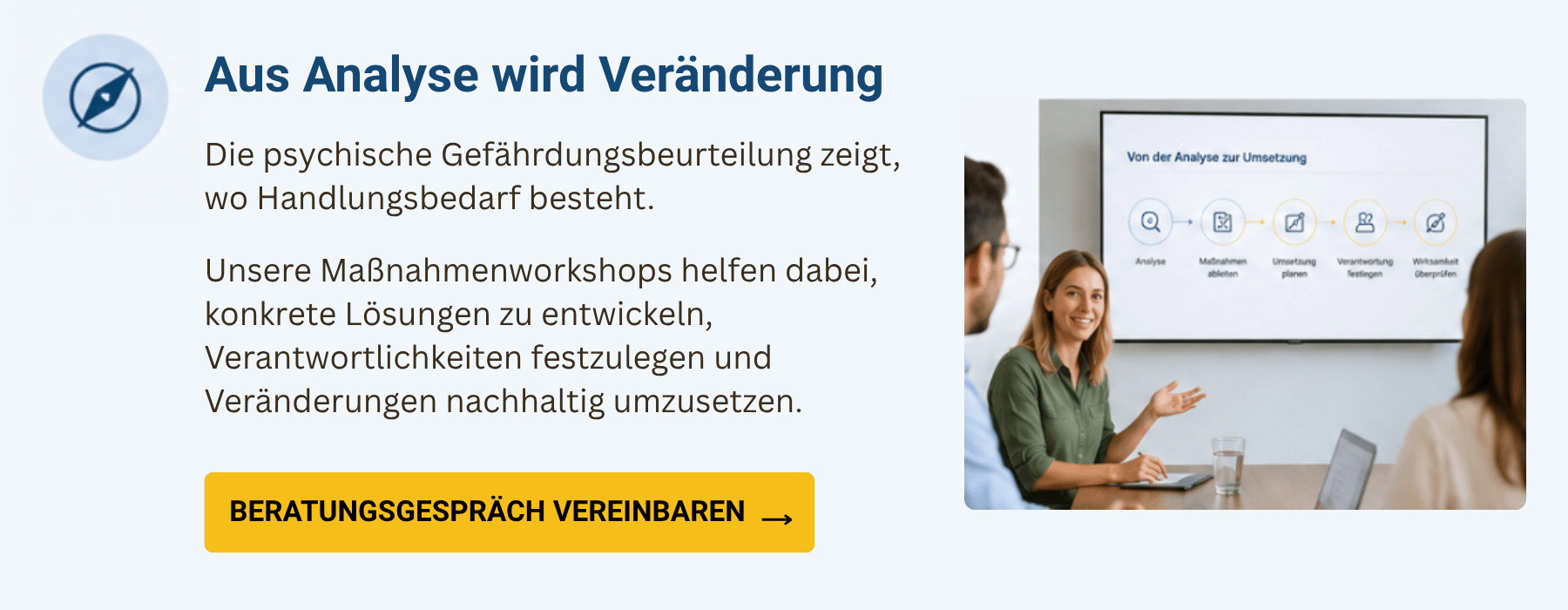 HealthVision Maßnahmenworkshop zur Ableitung und Umsetzung von Maßnahmen nach einer psychischen Gefährdungsbeurteilung
